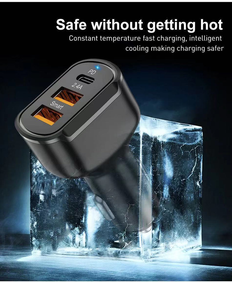 Fast Charge 30W 3.0 Car Charger 3 USB Ports Power Adapter Cigarette Lighter Socket