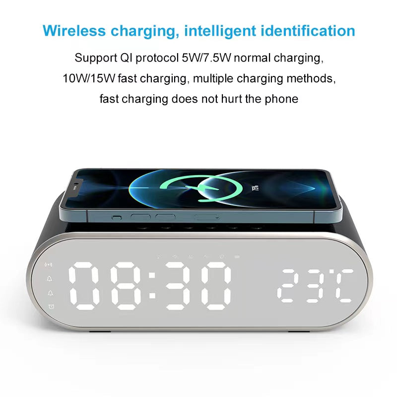 Digital Alarm 15W Wireless Charger Fast Date Thermometer