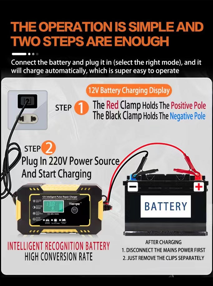 Car Battery Charger 12V Touch LCD Smart Repair Boat Motorcycle Truck