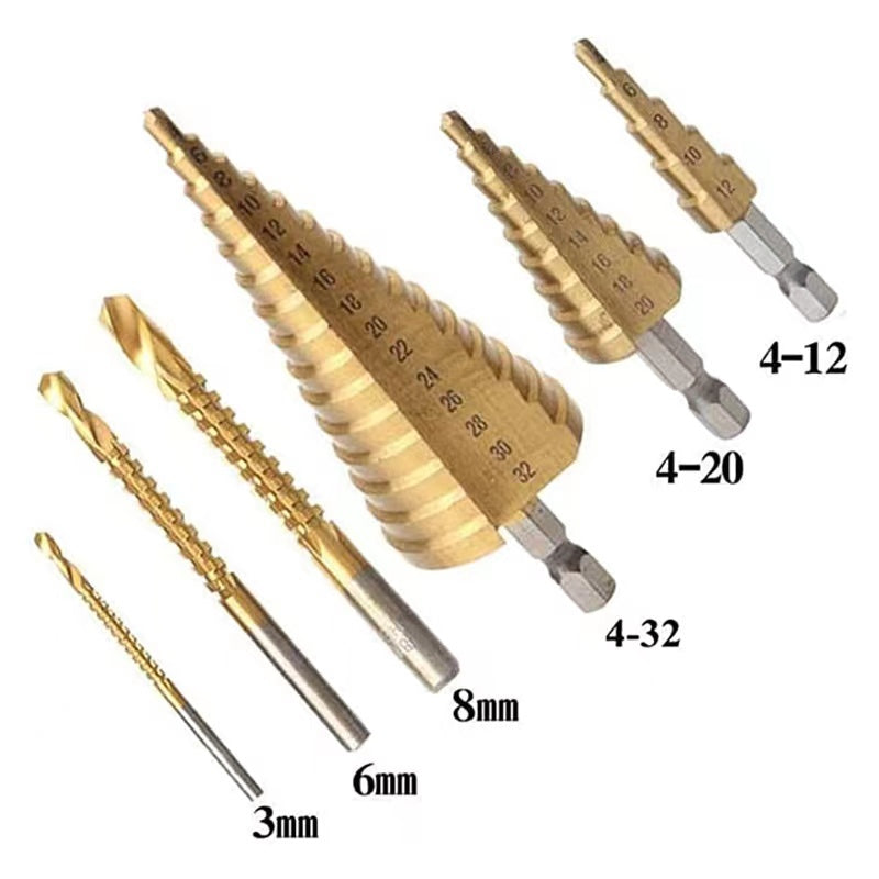 6pc Step Drill Spiral Groove Conical Cone And Milling Bit Set 4-30mm