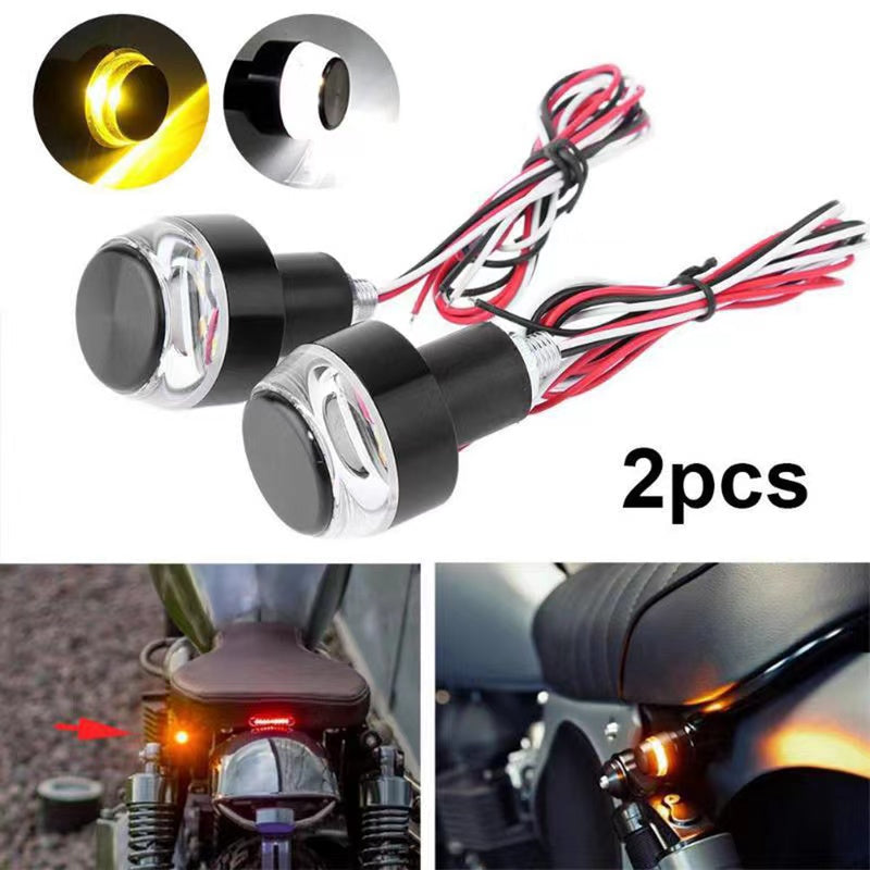 2Pcs 12V Motor Handlebar End LED Turn Signal Light Amber White Driving Lamp