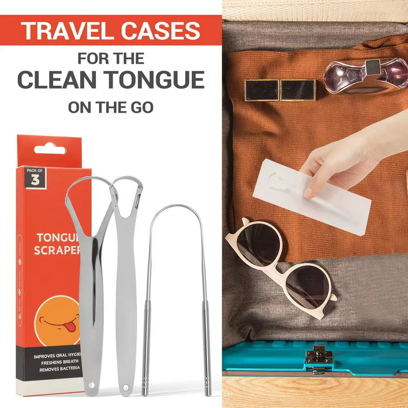 3pcs Stainless Steel Tounge Cleaner Scraper Dental Care Oral Hygiene Mouth Kit