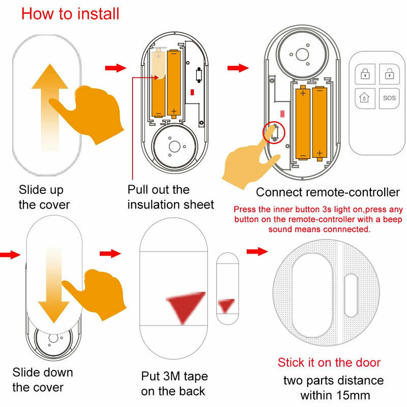 Wireless Anti-Theft 130dB Alarm Door Window Magnetic Sensor w/Remote Control