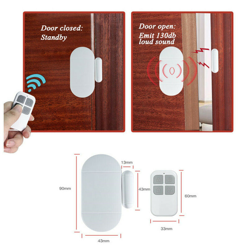 Wireless Anti-Theft 130dB Alarm Door Window Magnetic Sensor w/Remote Control