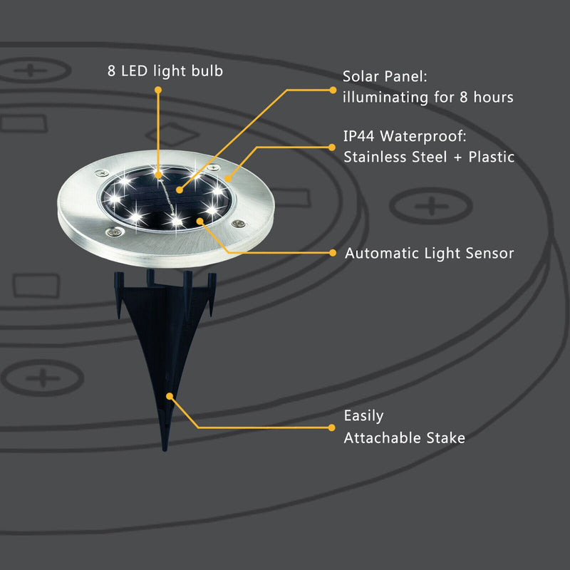 Solar Power 8LED Lights Floor Decking Outdoor Garden Lawn Path Lamp