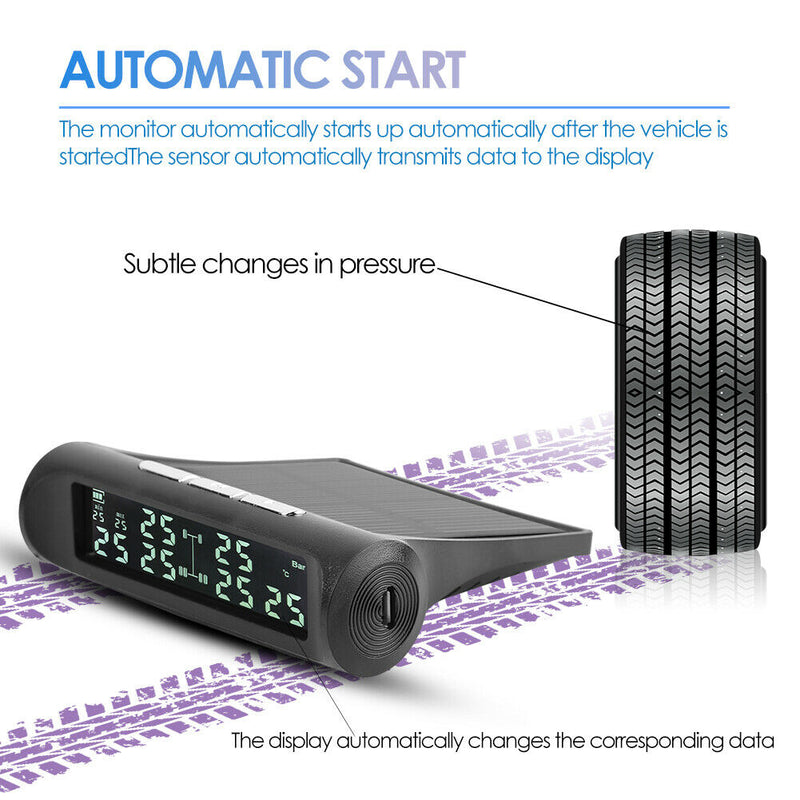 Solar Tyre Pressure Monitoring System TPMS Car LCD + 4 Wireless Sensors