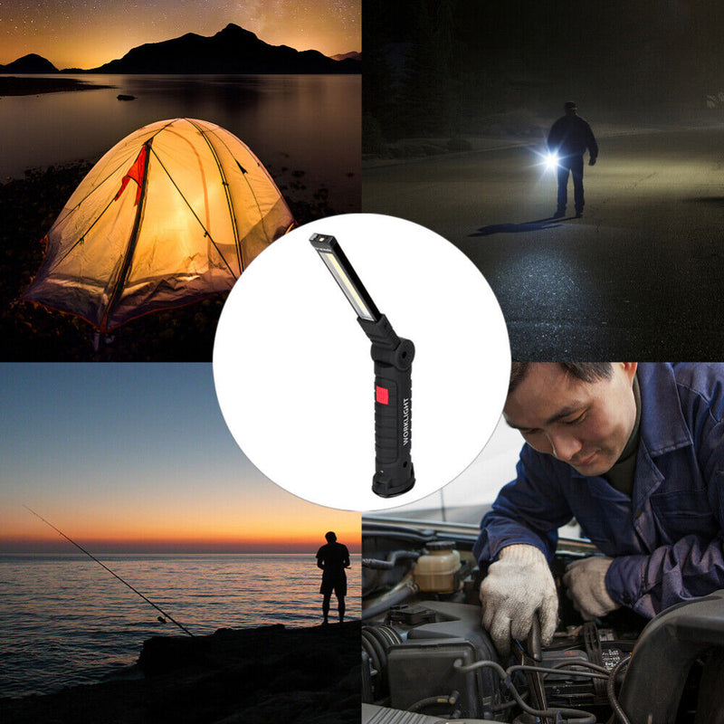 Portable Work Light Rechargable COB LED Hand Torch Flashlight Magnetic Foldable