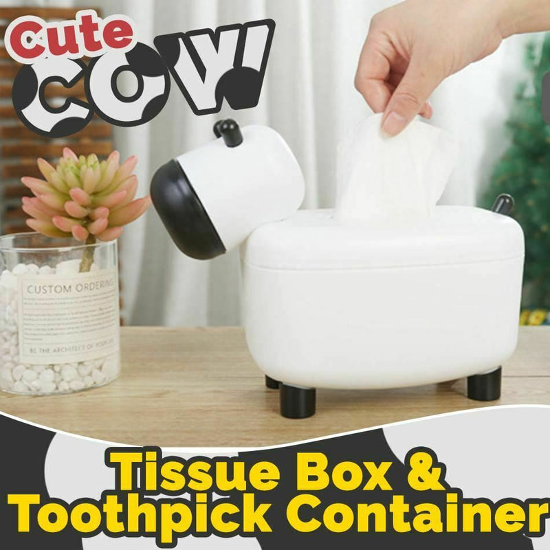 Cute Cow Tissue Box Holder & Toothpick Container