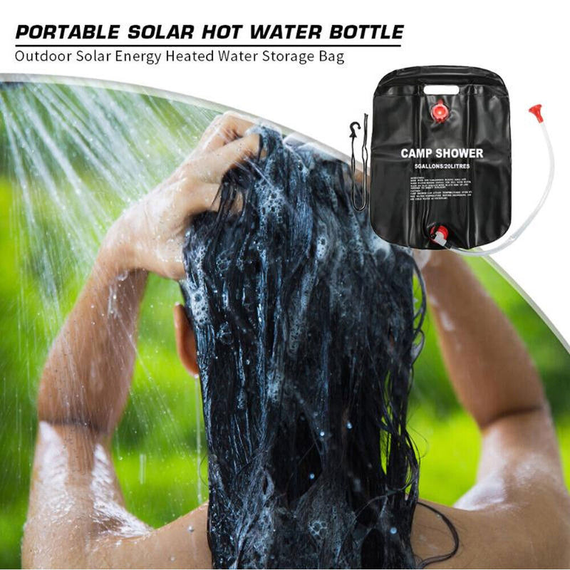 20L Camp Shower Bag Solar Heat Water Pipe Portable Camping Hiking Travel Outdoor