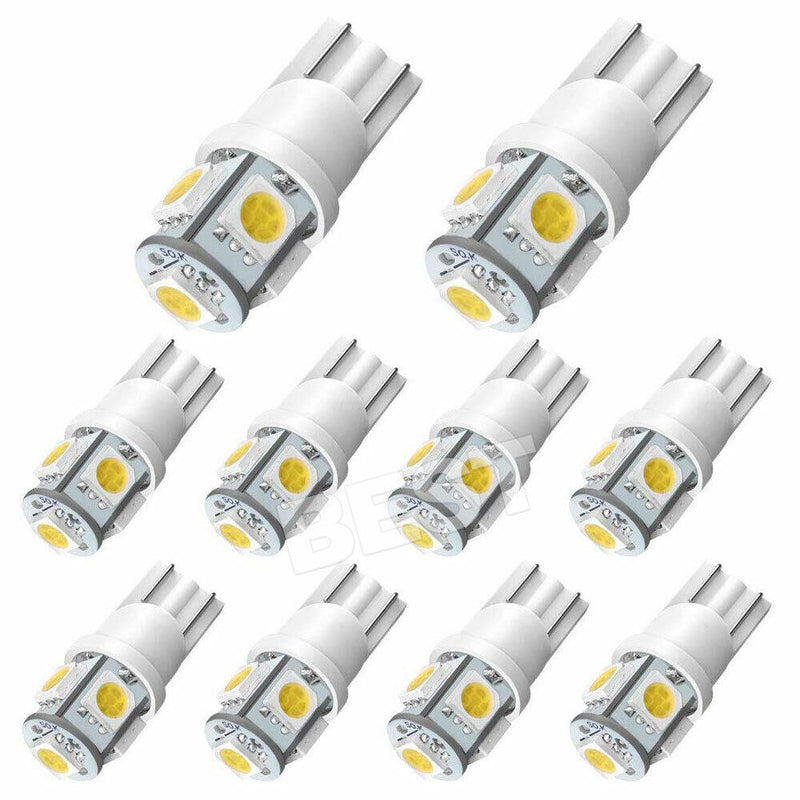 10x T10 LED W5W 194 168 5SMD Car Wedge Tail Parking Plate Light Bulb 12V - WHITE