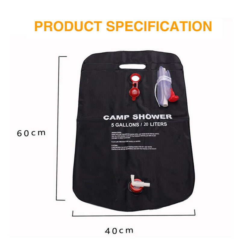 20L Camp Shower Bag Solar Heat Water Pipe Portable Camping Hiking Travel Outdoor