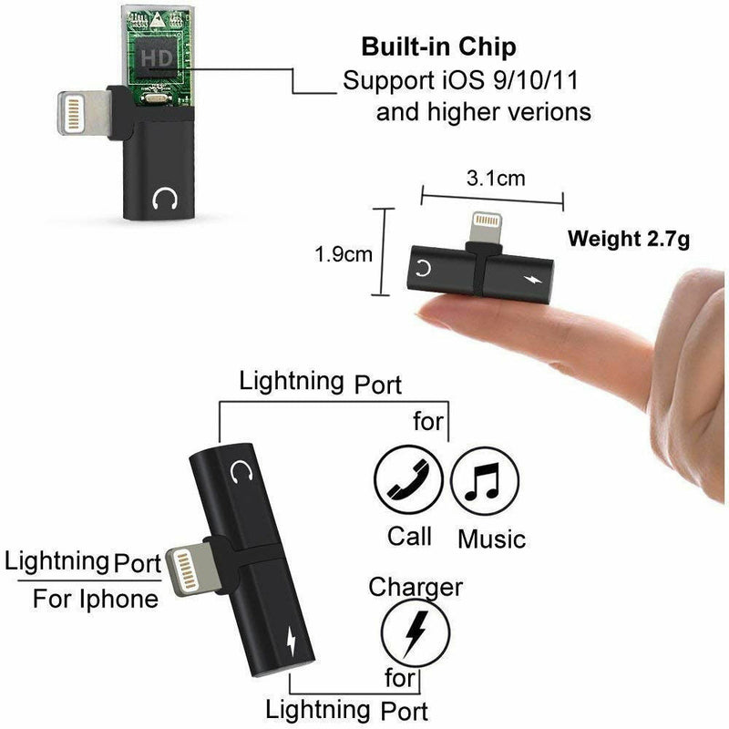 Free Shipping - Audio Headphone Adapter Charger AUX Splitter for iPhone 7 8 Plus X XS