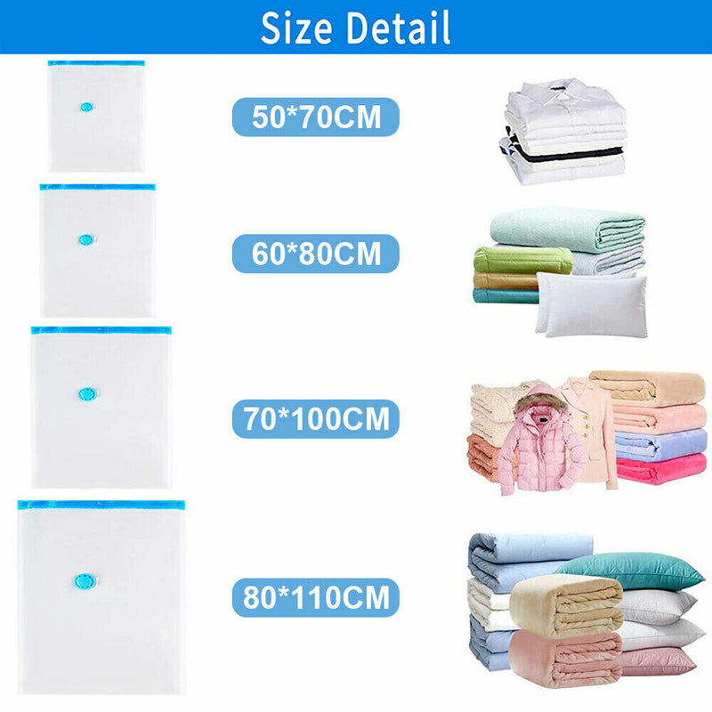 5PC Vacuum Storage Bags Space Saver Seal Compressing Medium Large for Cloth Quilt With Pump