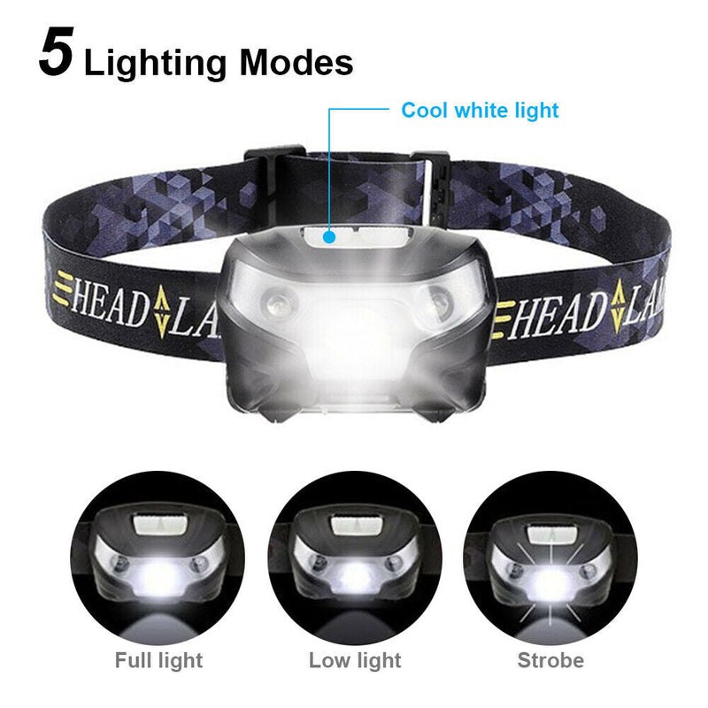 Waterproof Head Torch LED Headlamp Flashlight USB Rechargeable Camping Fish CREE