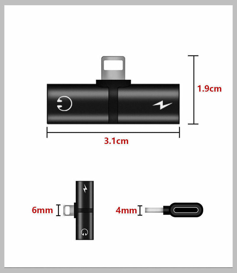 Free Shipping - Audio Headphone Adapter Charger AUX Splitter for iPhone 7 8 Plus X XS