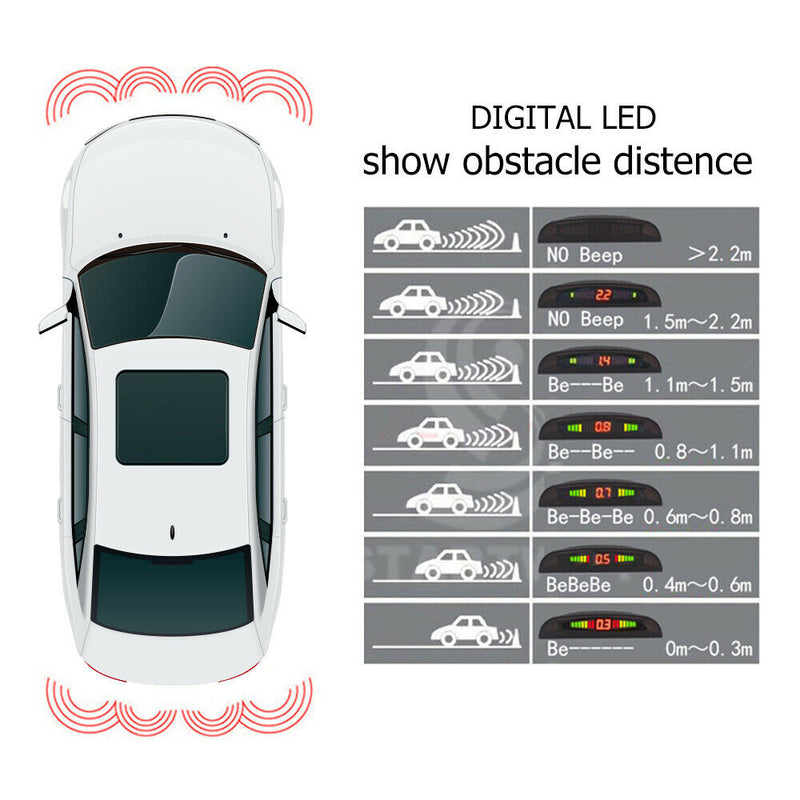 Car Parking Sensor System Kit 4 Parking 12V LED Display Reverse Backup Radar