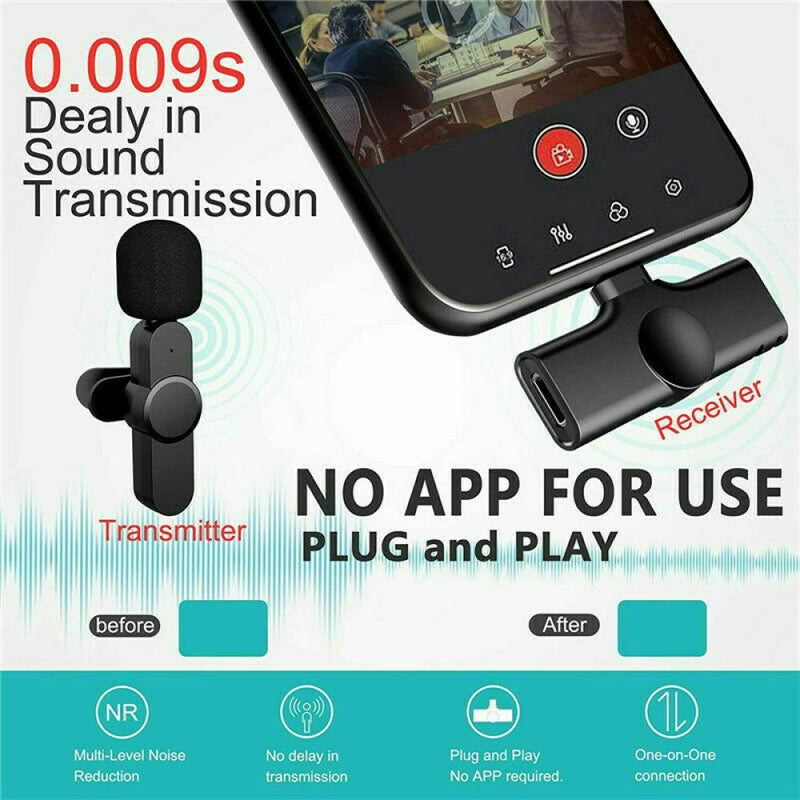 Free shipping- Wireless Lavalier Microphone Mic For Android Phone iPhone ipad Vlog Live Stream