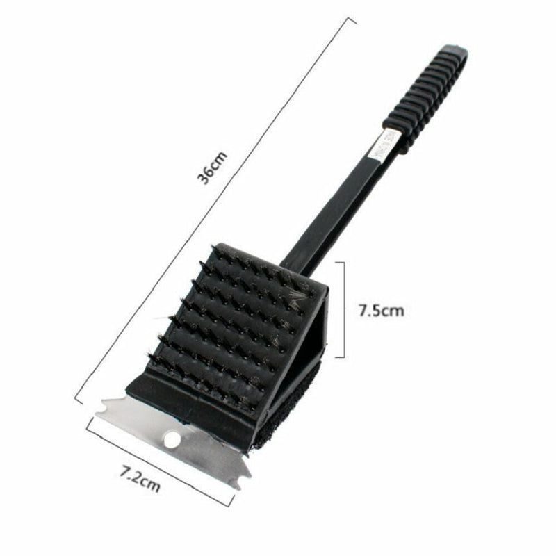 Stainless Steel Handheld 3 in 1 Cleaner Cleaning Handled Tool Long Scraper BBQ Grill Barbecue Brush