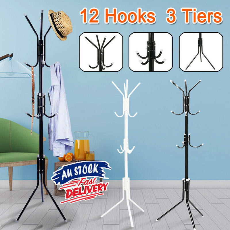 Metal Tree Style 12 Hooks 3-Tier Hat Clothes Rack