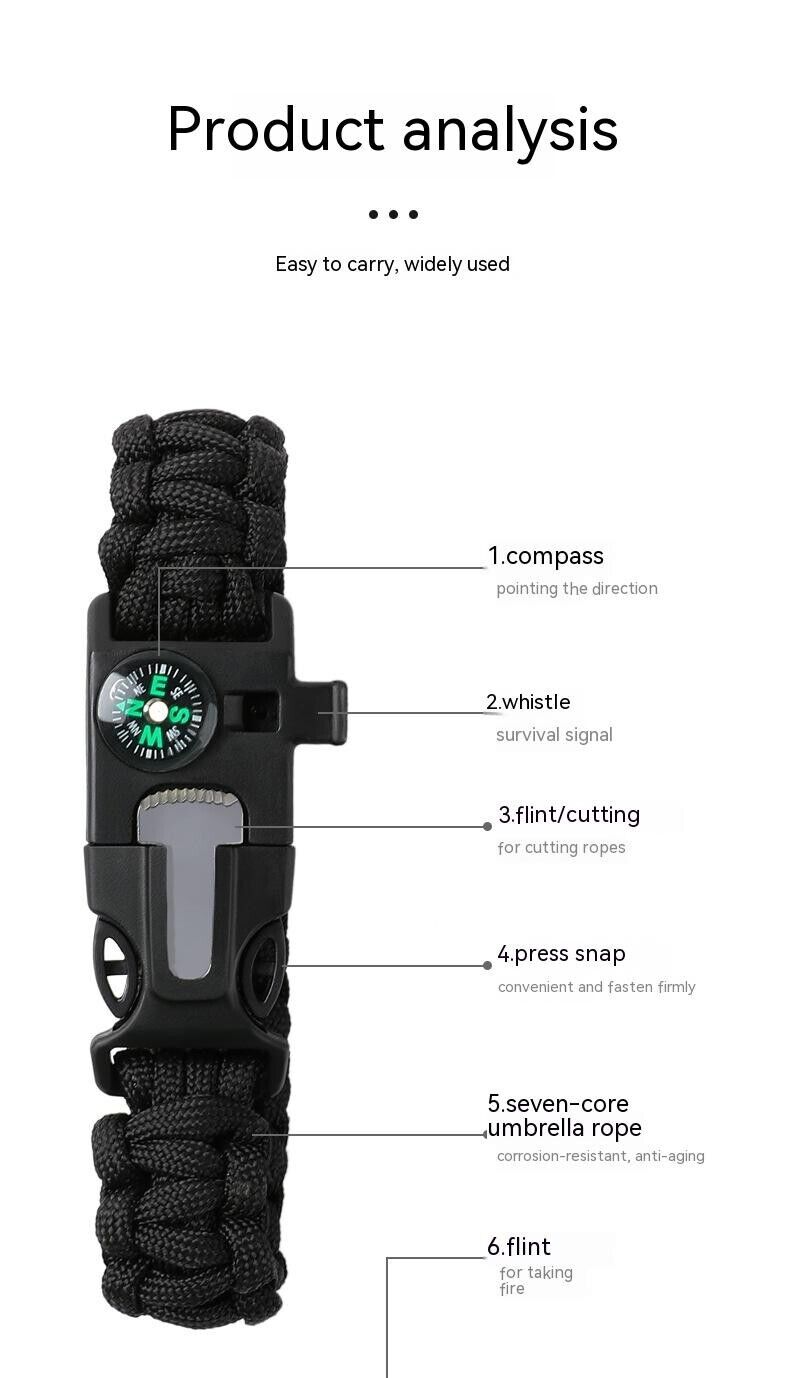 Outdoor Survival Compass Life-saving Umbrella Rope Braided Paracord Bracelet