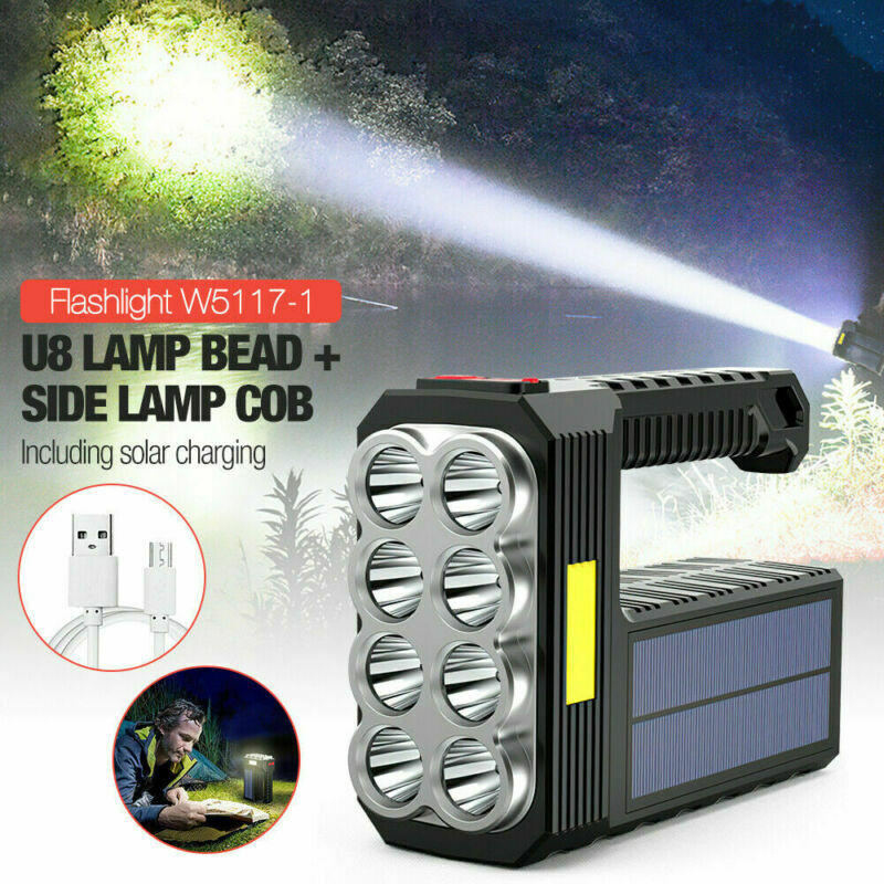 Solar LED Searchlight Spotlight USB Rechargeable Hand Torch Light Camping Lamp