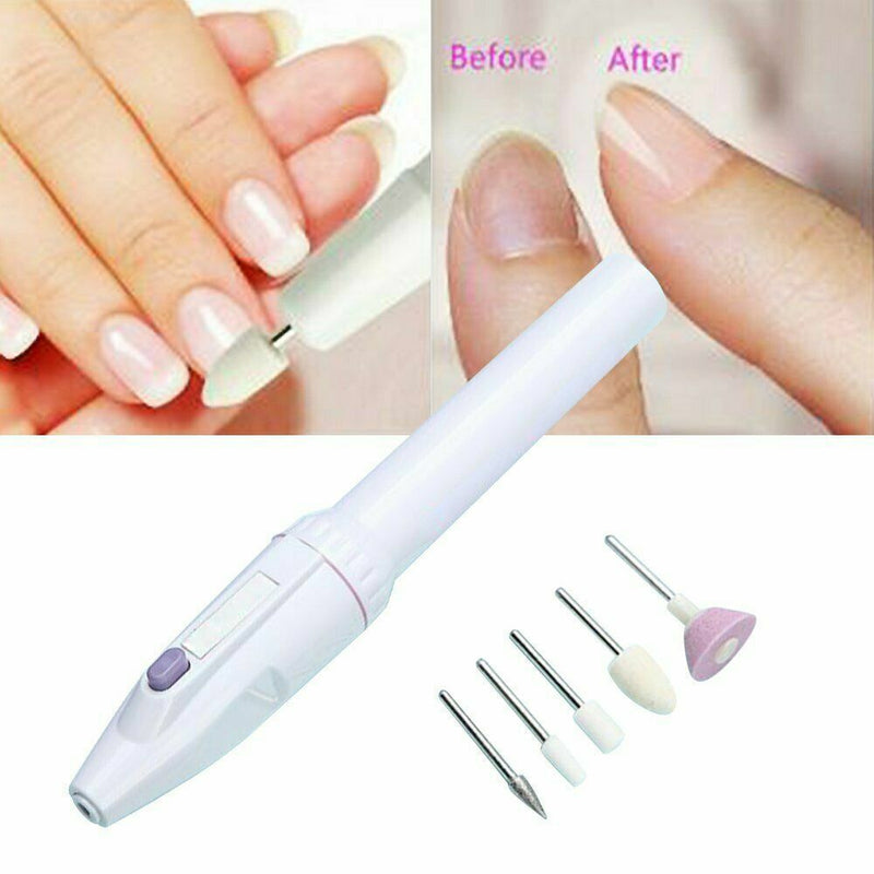 Finger Nail Art Drill Tips File Machine Grinder Polisher Battery Manicure Pen Set