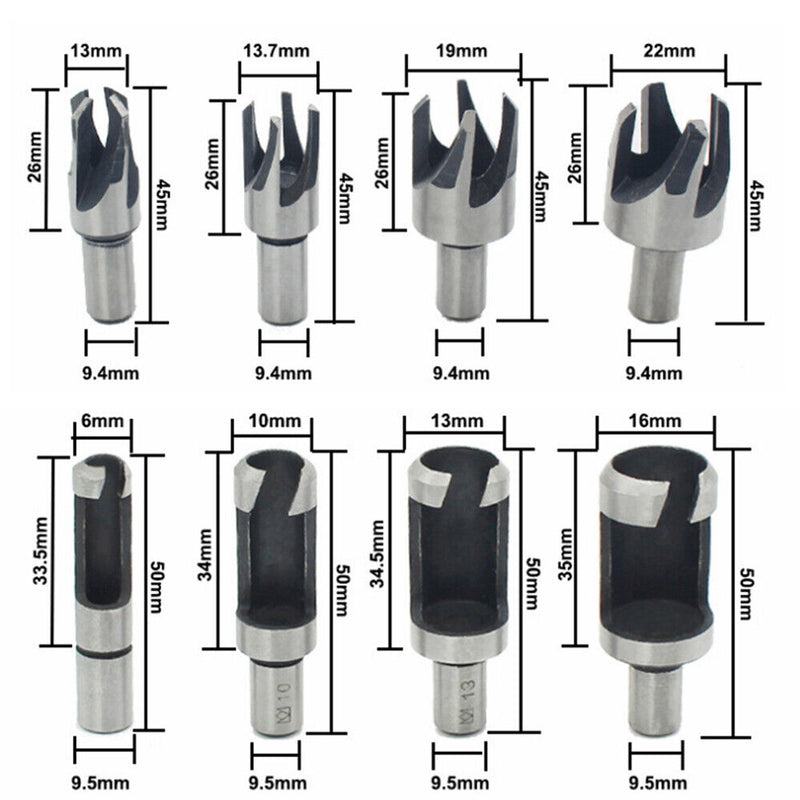 8Pcs Set Dowel Tenon Wood Plug Woodworking Cutting Tool Barrel Type Cutter Drill