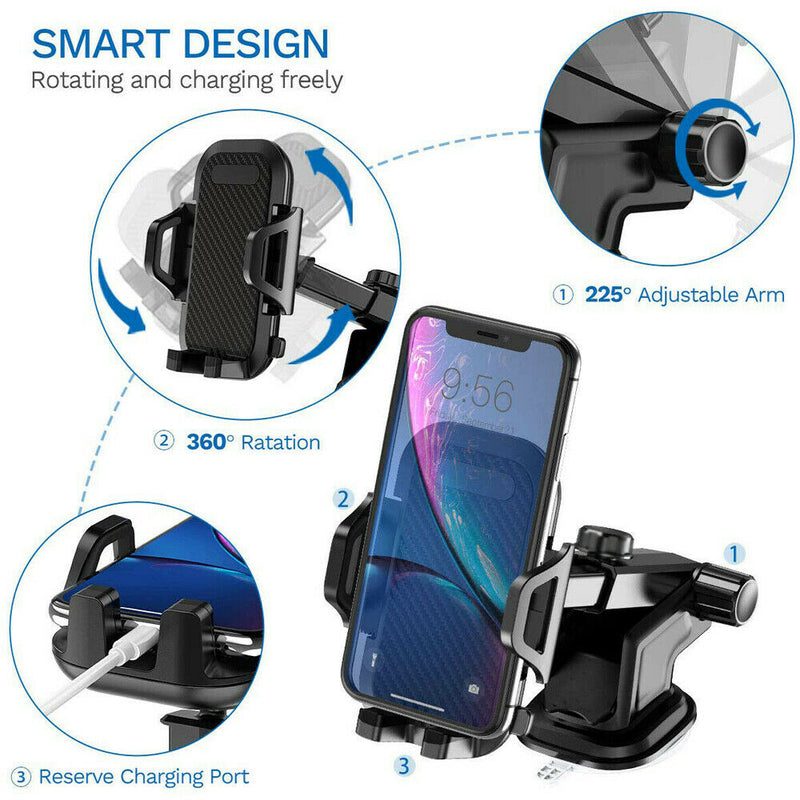 Universal 360° Windshield Mount Car Holder Cradle Long Neck For iPhone12 Samsung