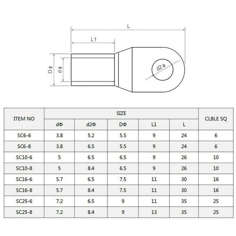 60PCS Copper Battery Cable End Eyelet Ring Lug Terminal Connector Wire Crimp