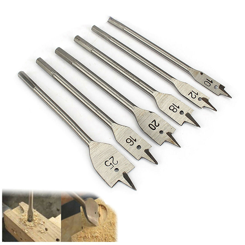 6PCS Flat Wood Boring Spade Drill Bit 10 12 16 18 20 25mm Bits Set 1/4" Shank