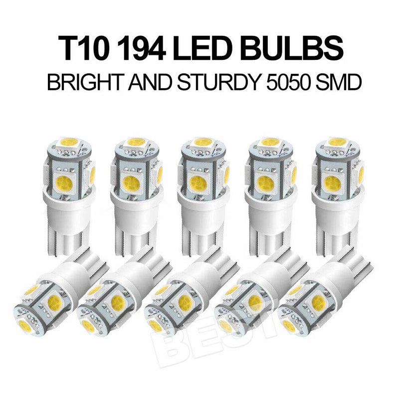 10x T10 LED W5W 194 168 5SMD Car Wedge Tail Parking Plate Light Bulb 12V - WHITE