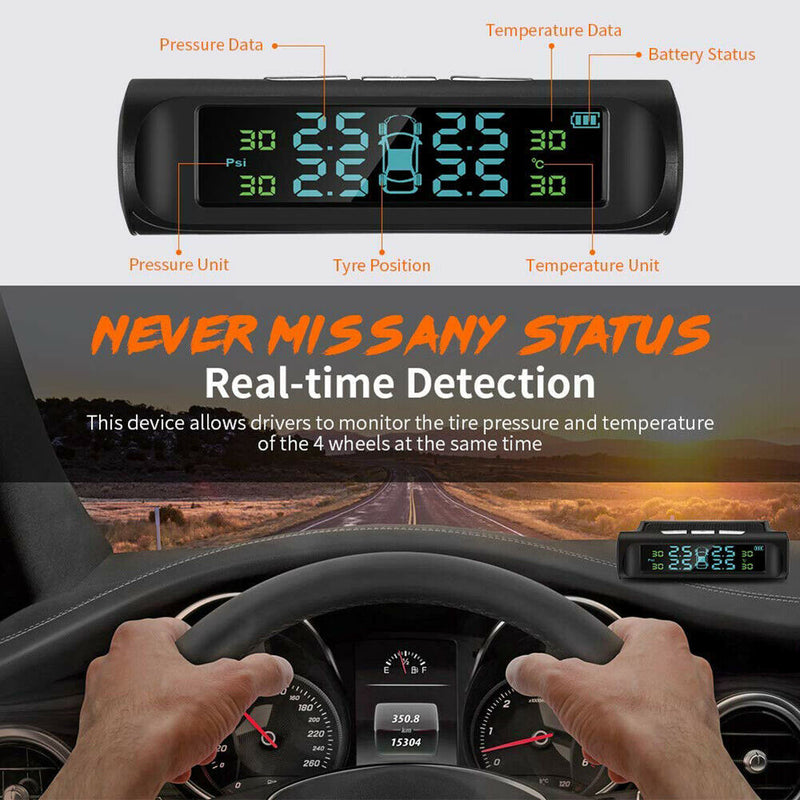 Solar Tyre Pressure Monitoring System TPMS Car LCD + 4 Wireless Sensors