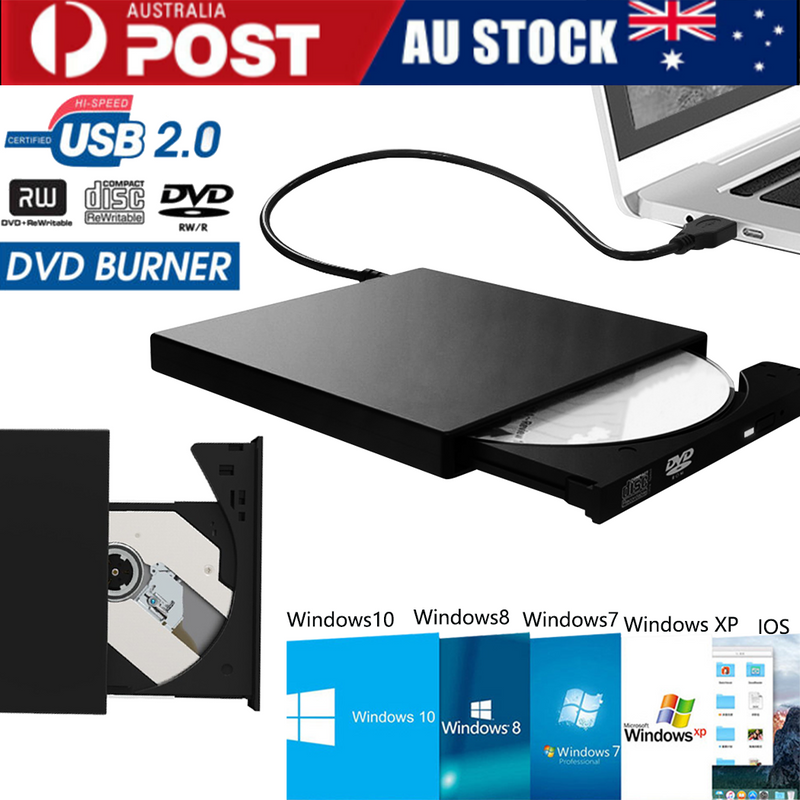 External CD RW DVD ROM Burner Player Drive PC Laptop for Mac Windows