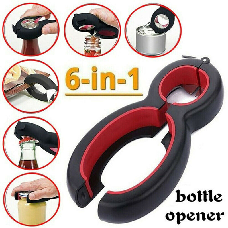 Multifunction 6 in 1 Bottle Opener Jar Can Manual Cap Lid Twist Off Gadget Kitchen Tool