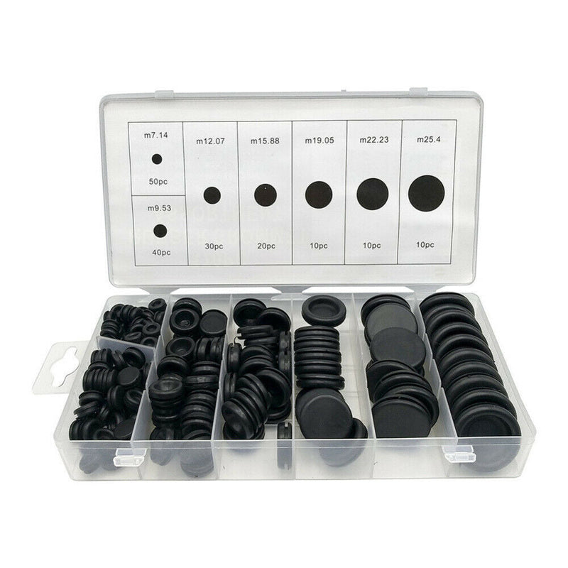 170Pcs Auto Rubber Grommet Assortment Set Fastener Kit Blanking 7 Popular Sizes