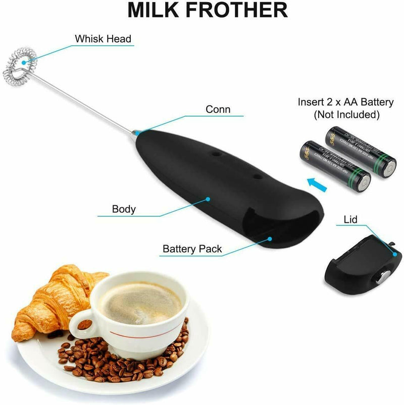 Electric Handheld Milk Frother Coffee Foam Maker Battery Powered Stainless Steel