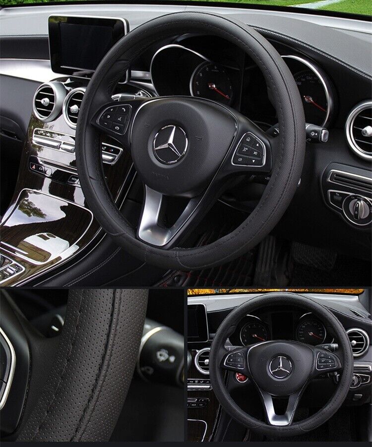 Universal Black Car Steering Wheel Cover Anti Slip PU Leather Comfortable 38cm