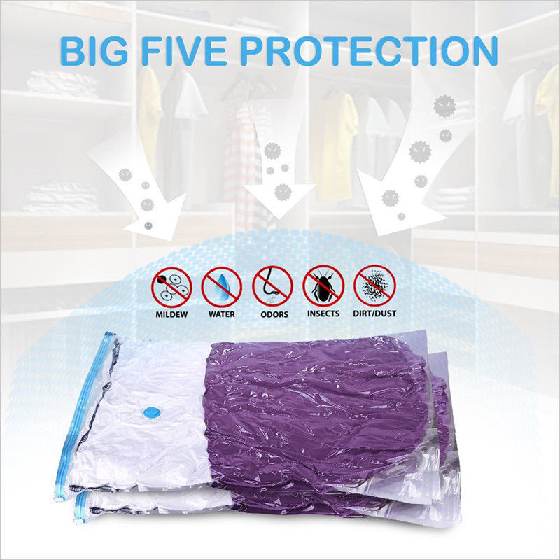 5PC Vacuum Storage Bags Space Saver Seal Compressing Medium Large for Cloth Quilt With Pump