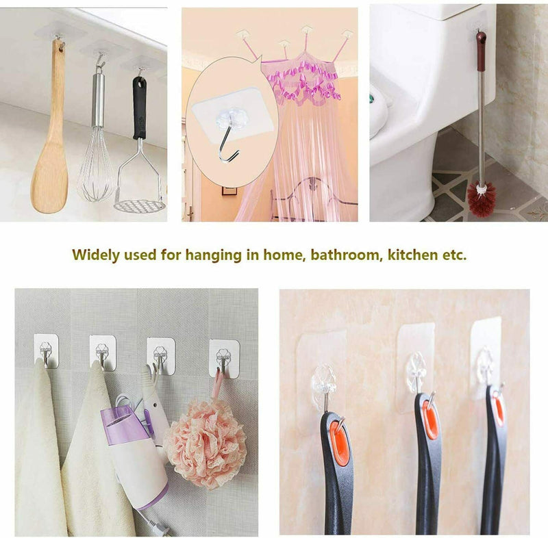 10pc/20pc Clear Seamless Adhesive Hook Strong Stick Wall Hook Load Kitchen Hanger