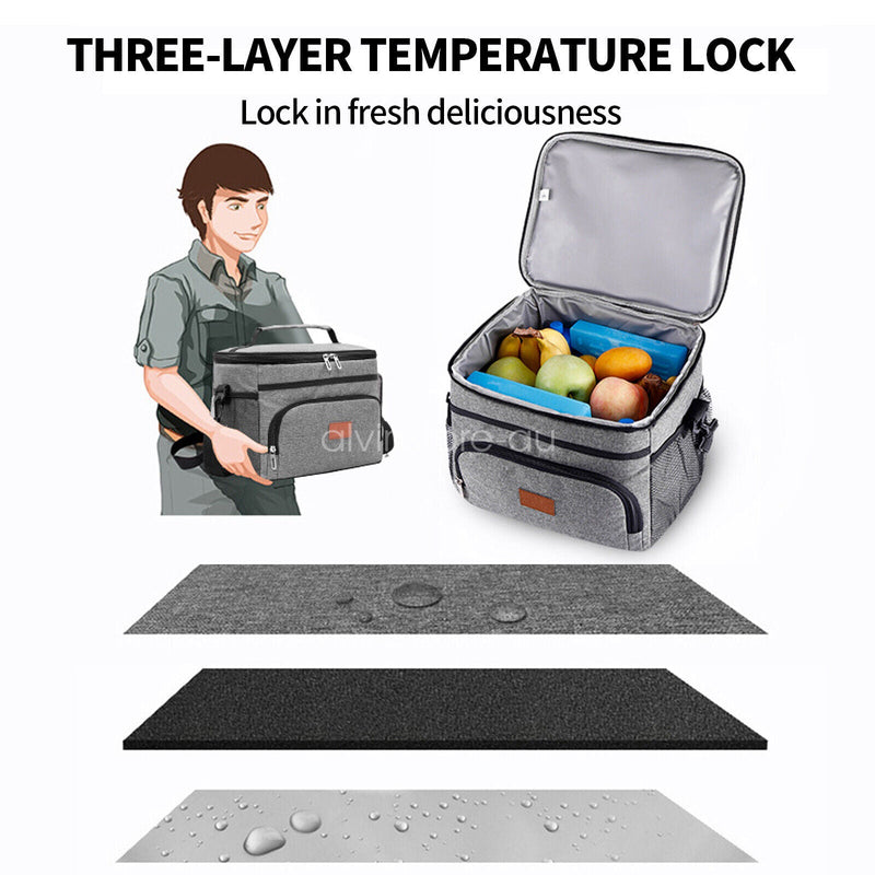 15L Outdoor Portable Lunch Bag Thermal Insulated Food Container Cooler Bag