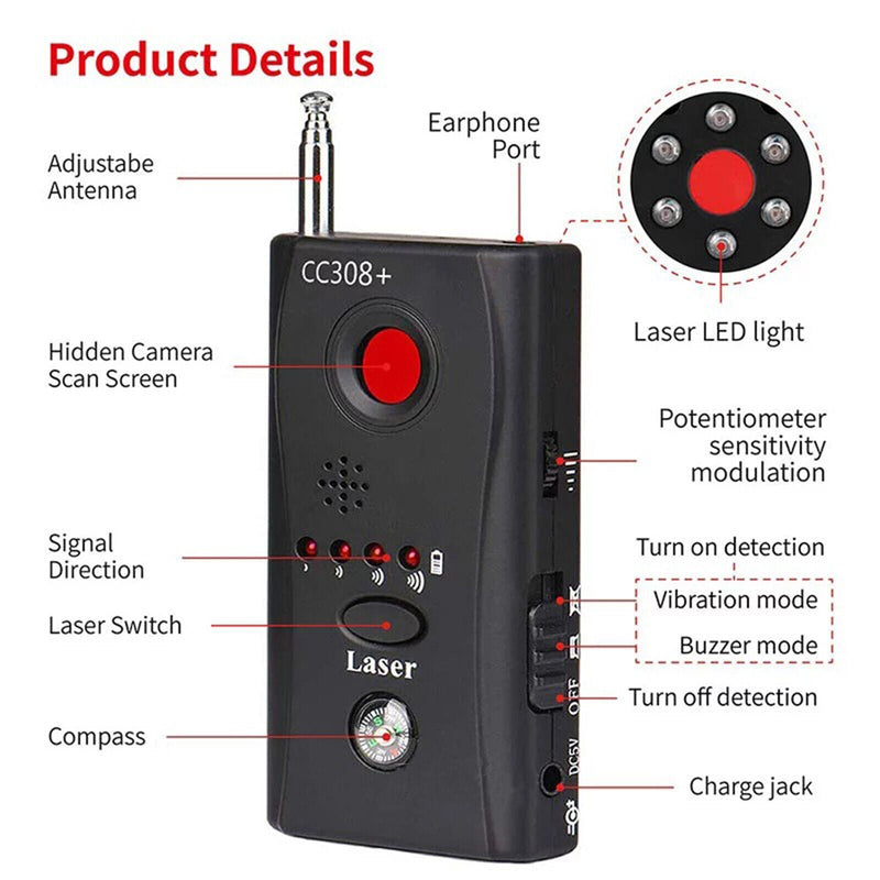 Camera Laser Lens GSM Finder RF Signal Bug Detector Anti-Spy Device