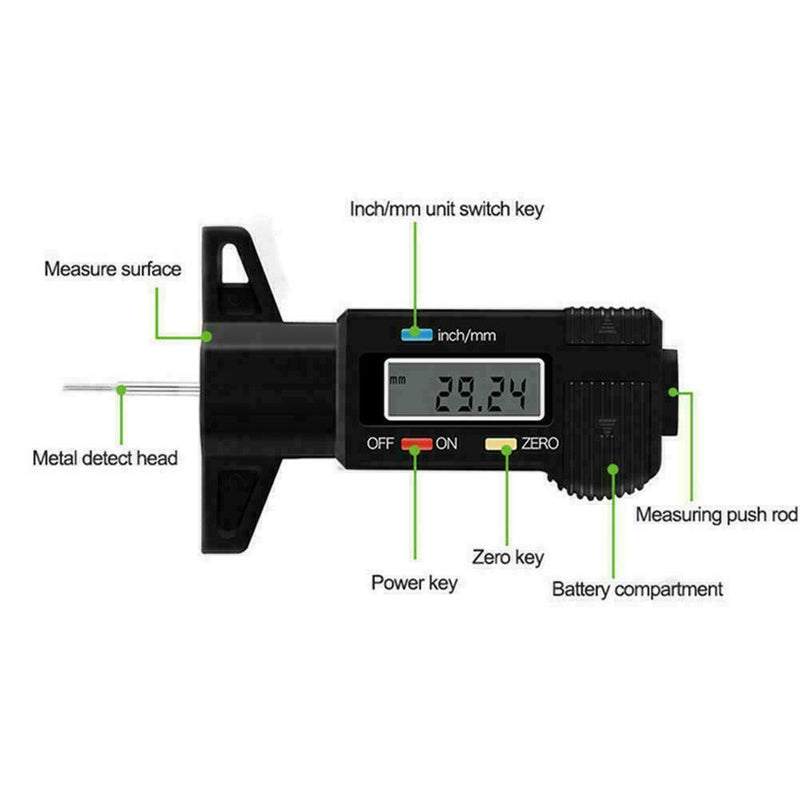 Car Digital Tyre Tread Depth Measure Gauge Brake Pad Tester Caliper LCD Display