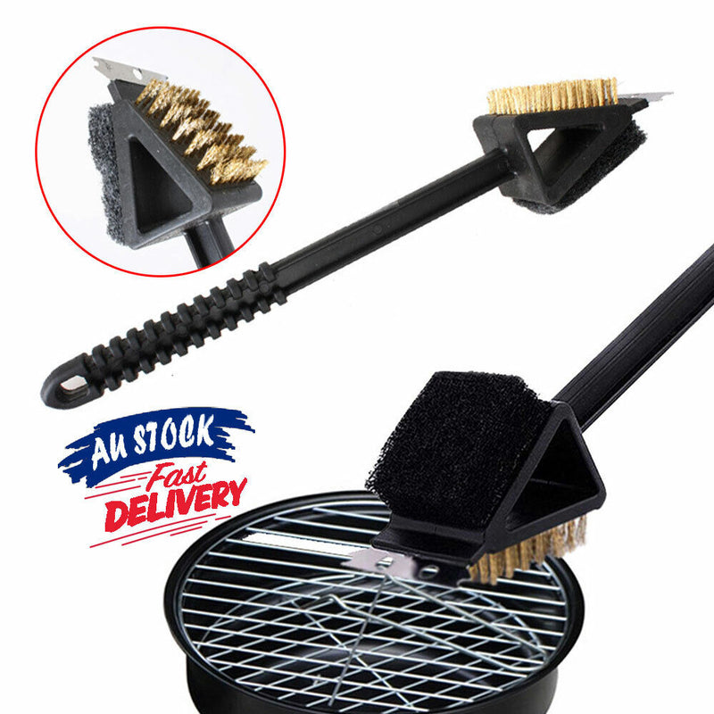 Stainless Steel Handheld 3 in 1 Cleaner Cleaning Handled Tool Long Scraper BBQ Grill Barbecue Brush