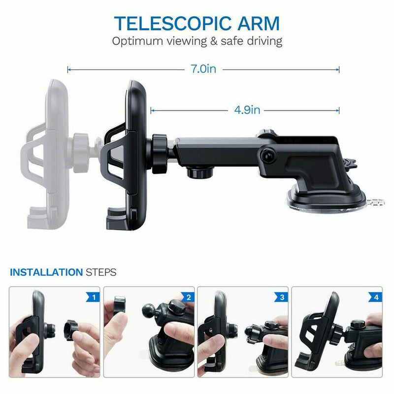 Universal 360° Windshield Mount Car Holder Cradle Long Neck For iPhone12 Samsung