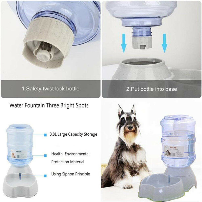 Automatic Pet Feeder Dispenser Dog Cat Auto Self Feeding Water Bowl 3.5L