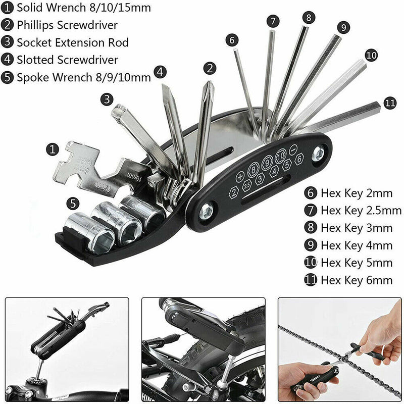 Bike Repair Multi Tool Mountain Bicycle Puncture Saddle Bag Tyre Patches