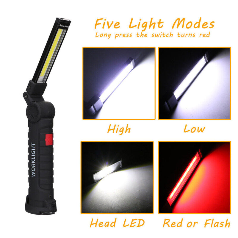 Portable Work Light Rechargable COB LED Hand Torch Flashlight Magnetic Foldable