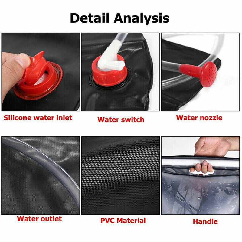 20L Camp Shower Bag Solar Heat Water Pipe Portable Camping Hiking Travel Outdoor