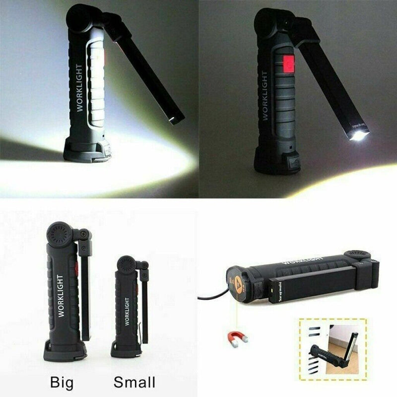 Portable Work Light Rechargable COB LED Hand Torch Flashlight Magnetic Foldable