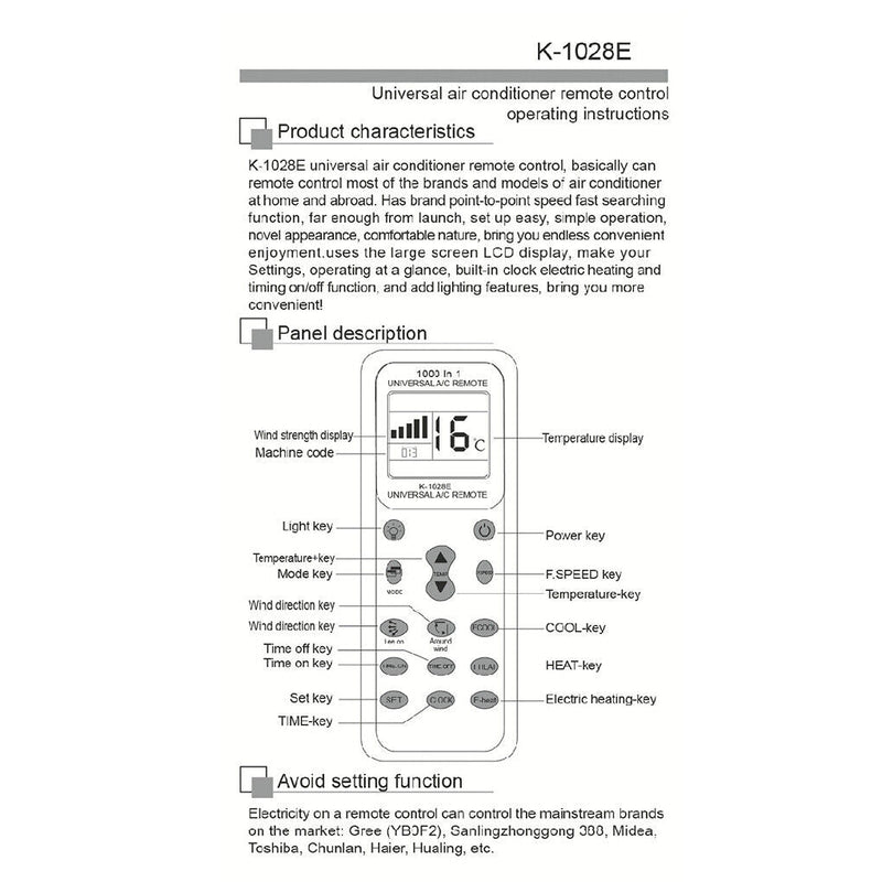 Universal Wireless Ac Digital Lcd Remote Control For Air Condition